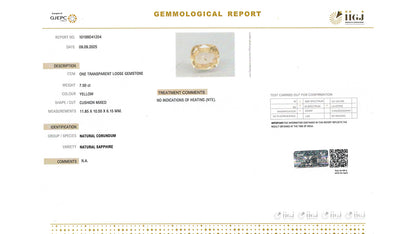 Buy GJI Certified 7.50 Carat Yellow Sapphire with lifetime guarantee