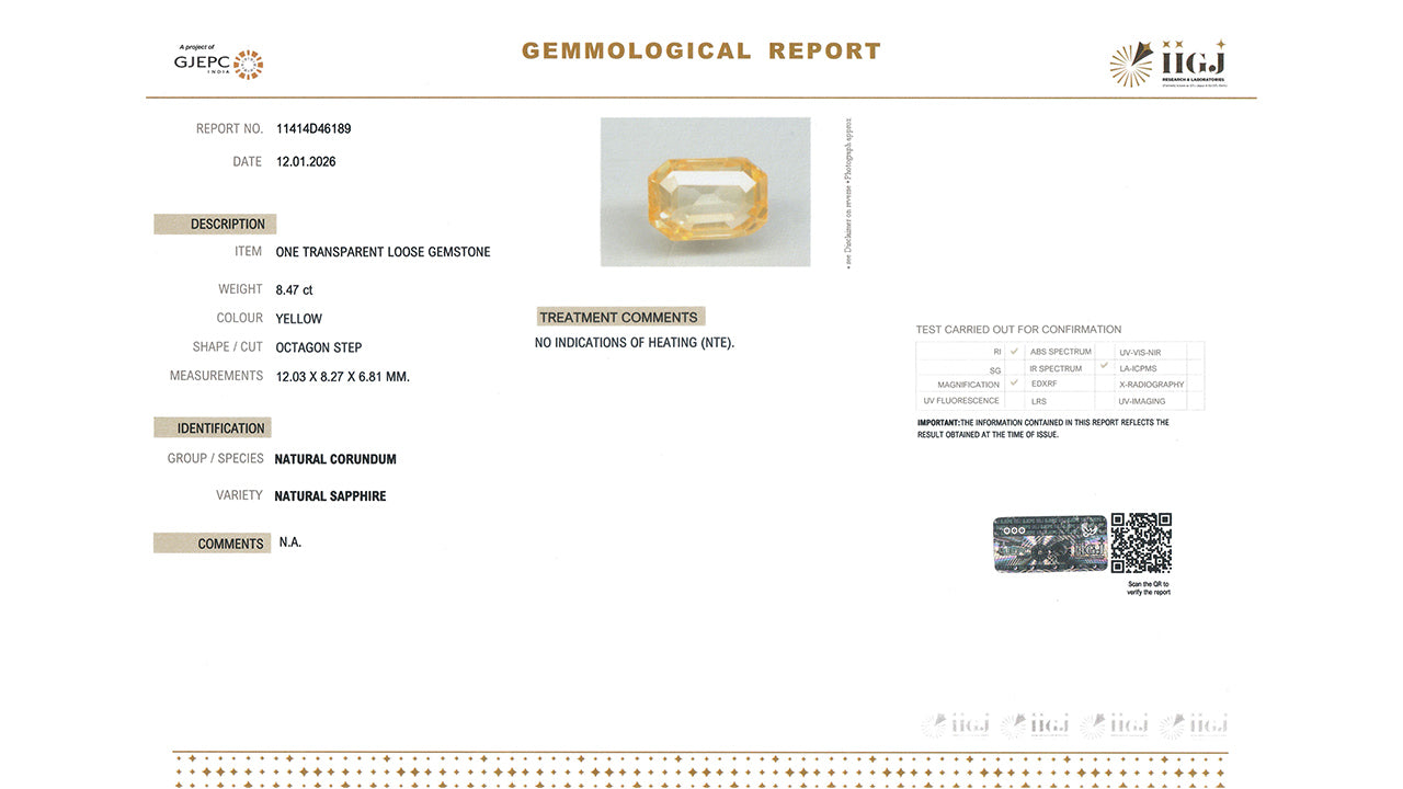Buy GJI Certified 8.47 Carat Yellow Sapphire with lifetime guarantee