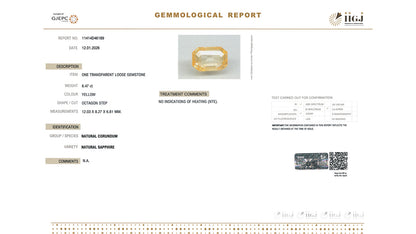 Buy GJI Certified 8.47 Carat Yellow Sapphire with lifetime guarantee
