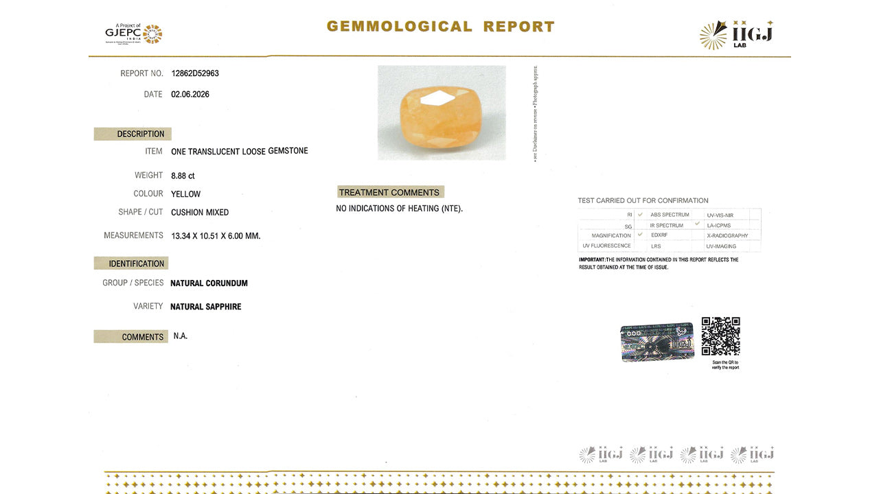Buy GJI Certified 8.88 Carat Yellow Sapphire with lifetime guarantee