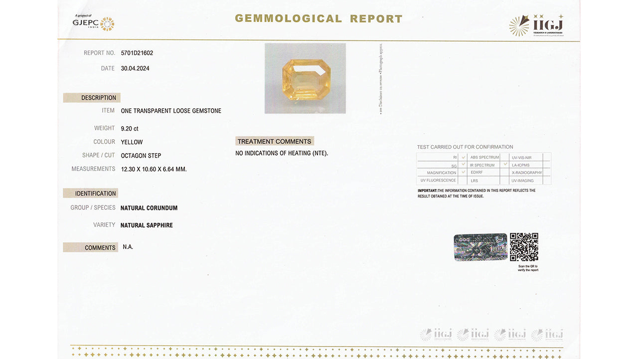 Buy GJI Certified 9.20 Carat Yellow Sapphire with lifetime guarantee