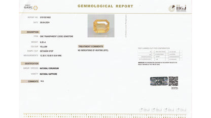 Buy GJI Certified 9.20 Carat Yellow Sapphire with lifetime guarantee
