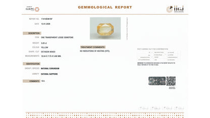 Buy GJI Certified 5.83 Carat Yellow Sapphire with lifetime guarantee