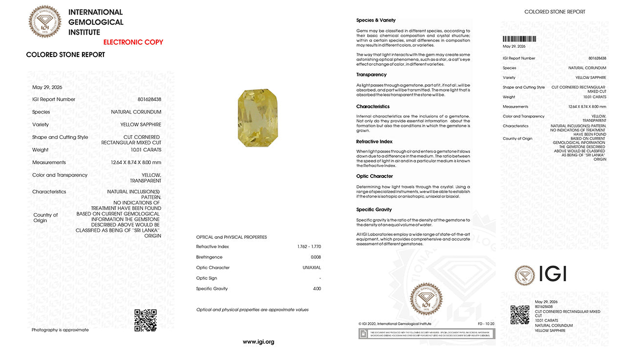 Buy GJI Certified 10.10 Carat Yellow Sapphire with lifetime guarantee